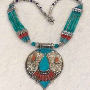 Tibetan tourquise and coral necklace